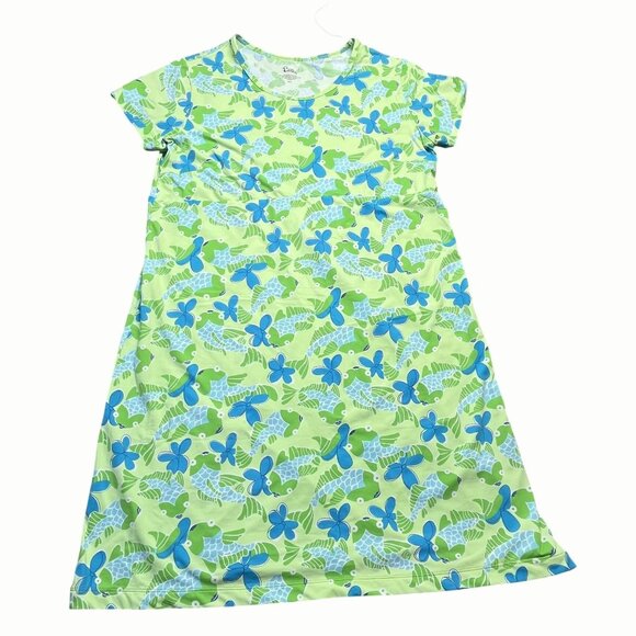Lilly Pulitzer Womens Green & Blue Fish Floral Print Casual Dress Medium - Picture 1 of 6
